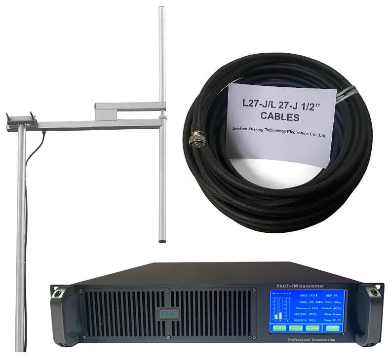 YXHT-2, 1.2KW FM Transmitter + 1-Bay Antenna + 30 Meters Cable with Connectors 3 Equipments