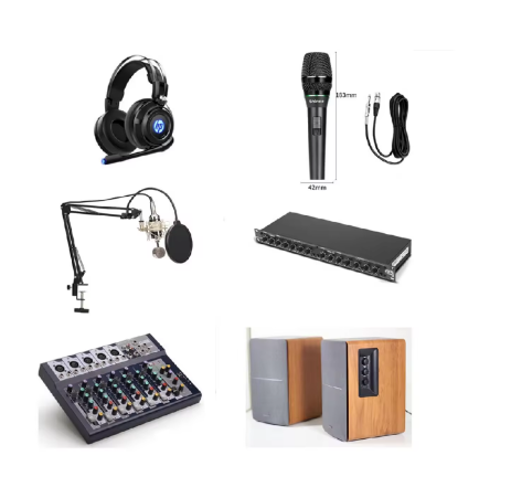 2000W 2U FM Transmitter + 4-Bay Antenna + Cable + 7Pcs Studio Equipments Complete Radio Station Package