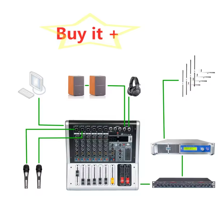 2000W 2U FM Transmitter + 4-Bay Antenna + Cable + 7Pcs Studio Equipments Complete Radio Station Package