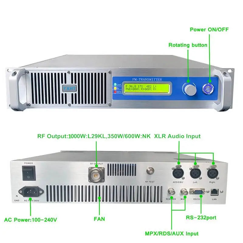 2000W 2U FM Transmitter + 4-Bay Antenna + Cable + 7Pcs Studio Equipments Complete Radio Station Package