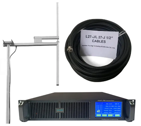 YXHT-2 1KW FM Transmitter + 1-Bay Antenna + 30 Meters Cable with Connectors 3 Equipments