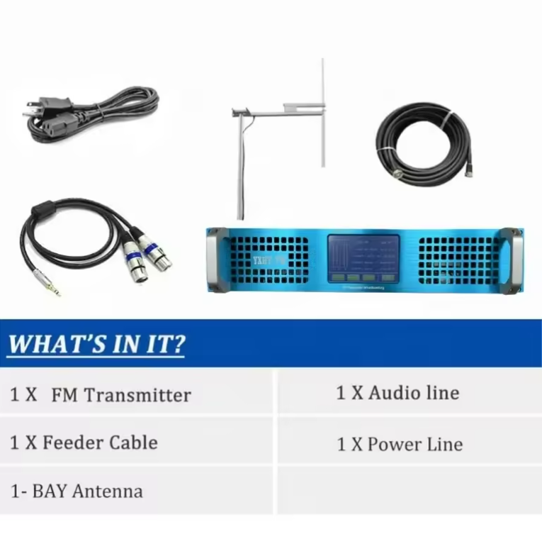 YXHT-TW 500W FM Transmitter + 1-Bay Antenna + 30 Meters Feeder Cable Radio Station Equipment Complete
