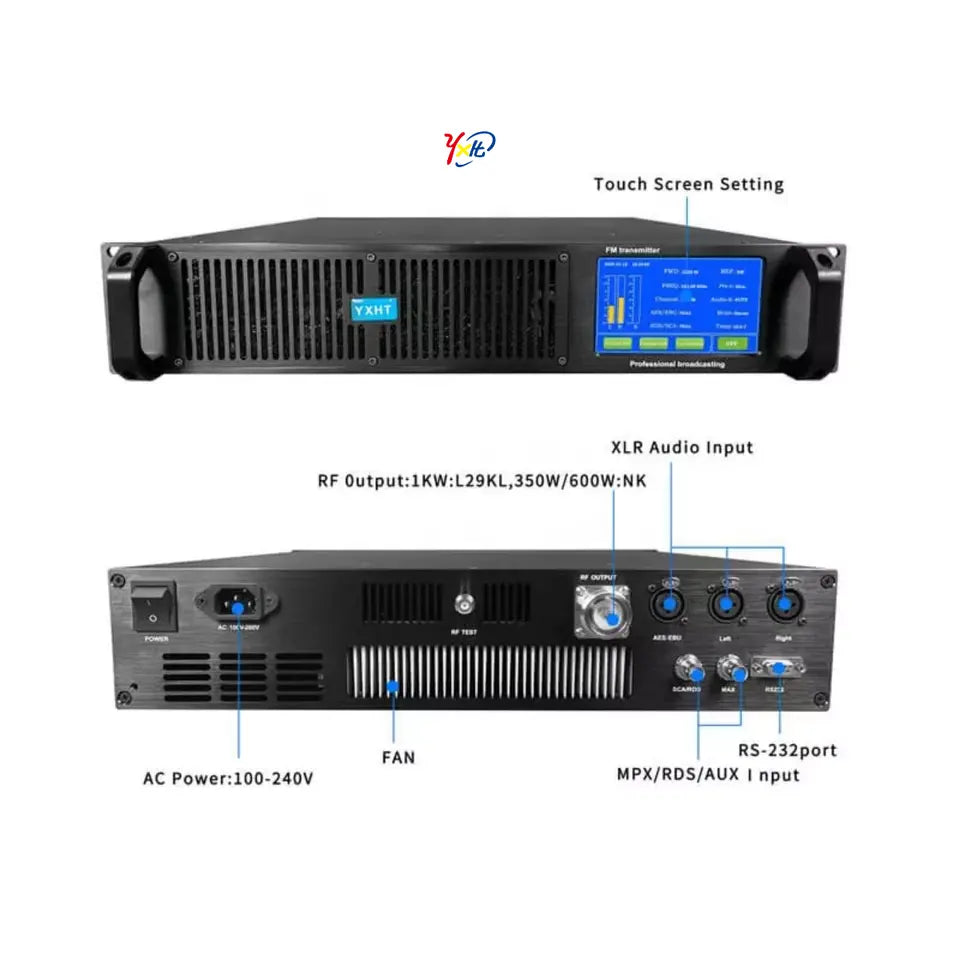 YXHT-2 1KW FM Transmitter + 1-Bay Antenna + 30 Meters Cable with Connectors 3 Equipments