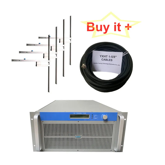 3KW FM Radio Broadcast Transmitter + 4-Bay Antenna + 30 Meters Cables with Connector
